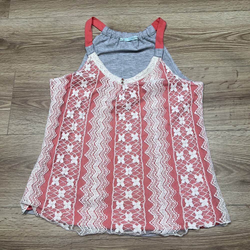 Maurices Orange Gray lace Tank Size M (A68)